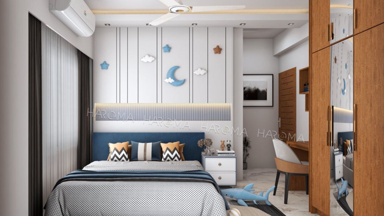 Thiết kế phòng đồ chơi trẻ em tinh tế với tấm ốp than tre vân đá trắng sứ