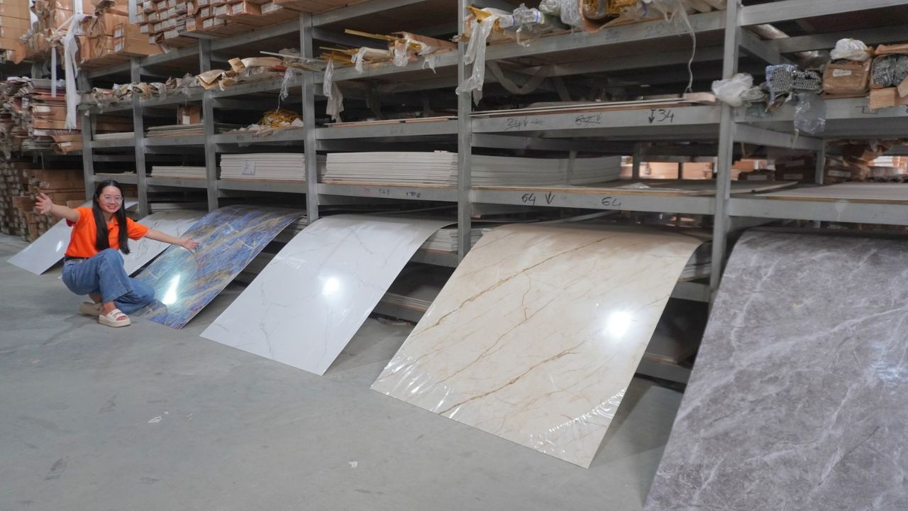 Tiết kiệm hàng chục triệu đồng với bức vách tivi lam sóng kết hợp PVC vân đá