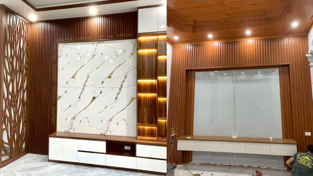 Cần bao nhiêu chi phí cho một bức vách TV lam sóng kết hợp PVC vân đá?